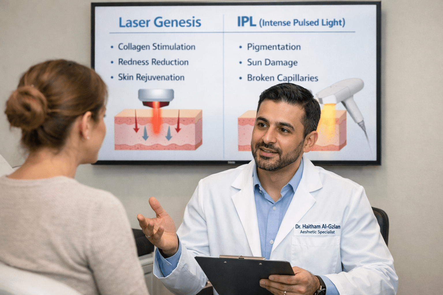 Laser Genesis vs IPL M22 Treatment Comparison in Riyadh - by Haitham Laser Genesis vs IPL consultation with Dr. Haitham Al-Gzlan in Riyadh