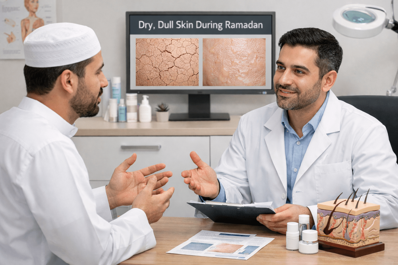Skin Hydration During Ramadan in Riyadh - by Haitham Dry skin consultation during Ramadan in Riyadh with Dr. Haitham Al-Gzlan
