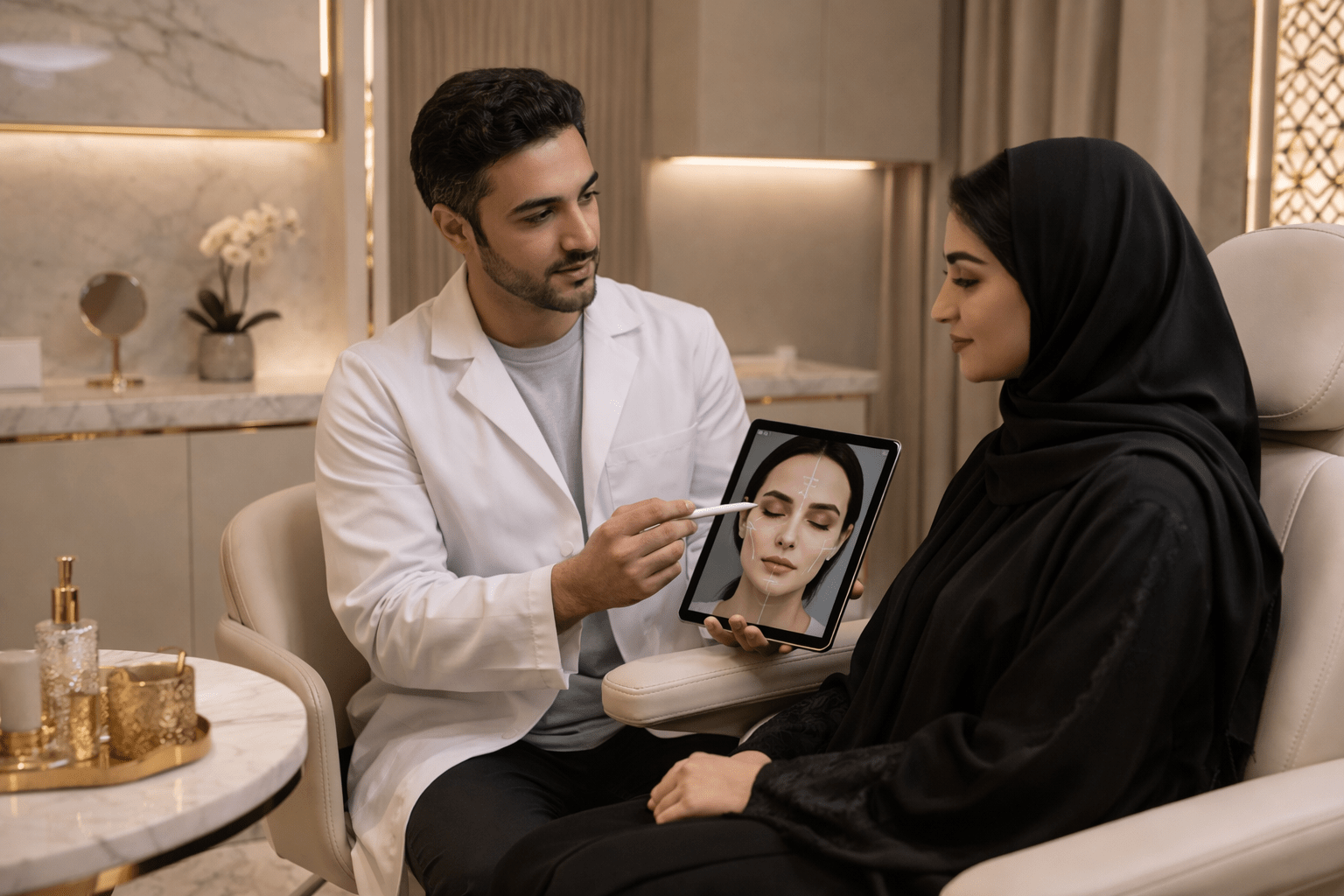 Botox Consultation Dr Haitham Al Gzlan Riyadh - by Haitham Female patient consulting Dr Haitham Al Gzlan for Botox in Riyadh