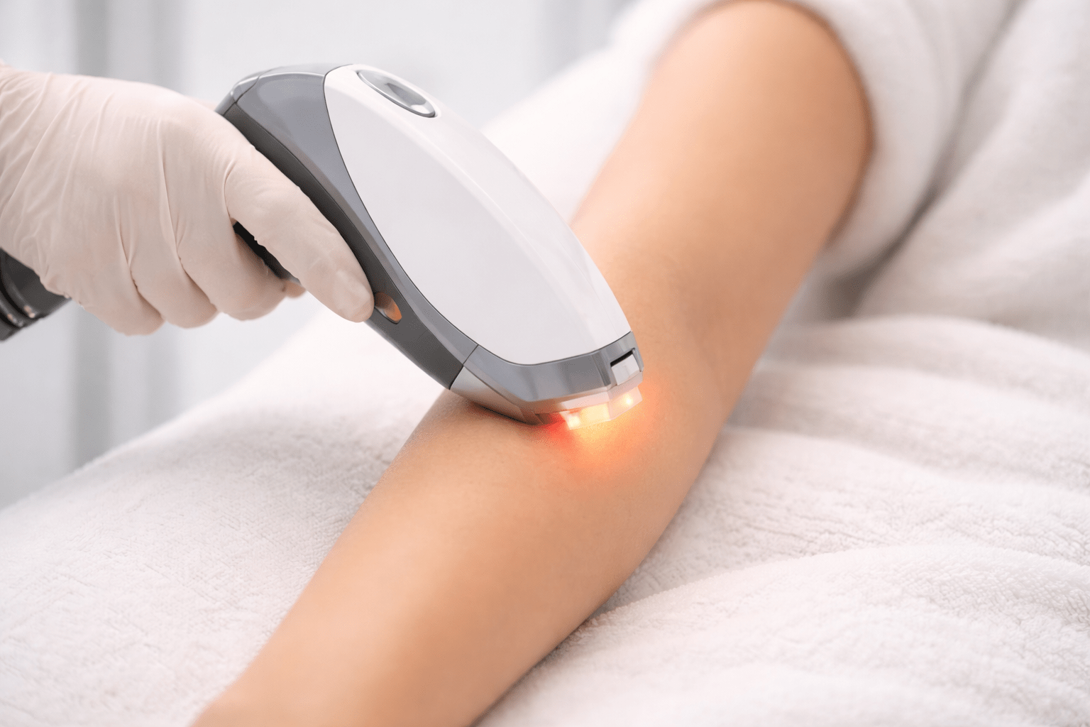 Close-up of laser hair removal device in action