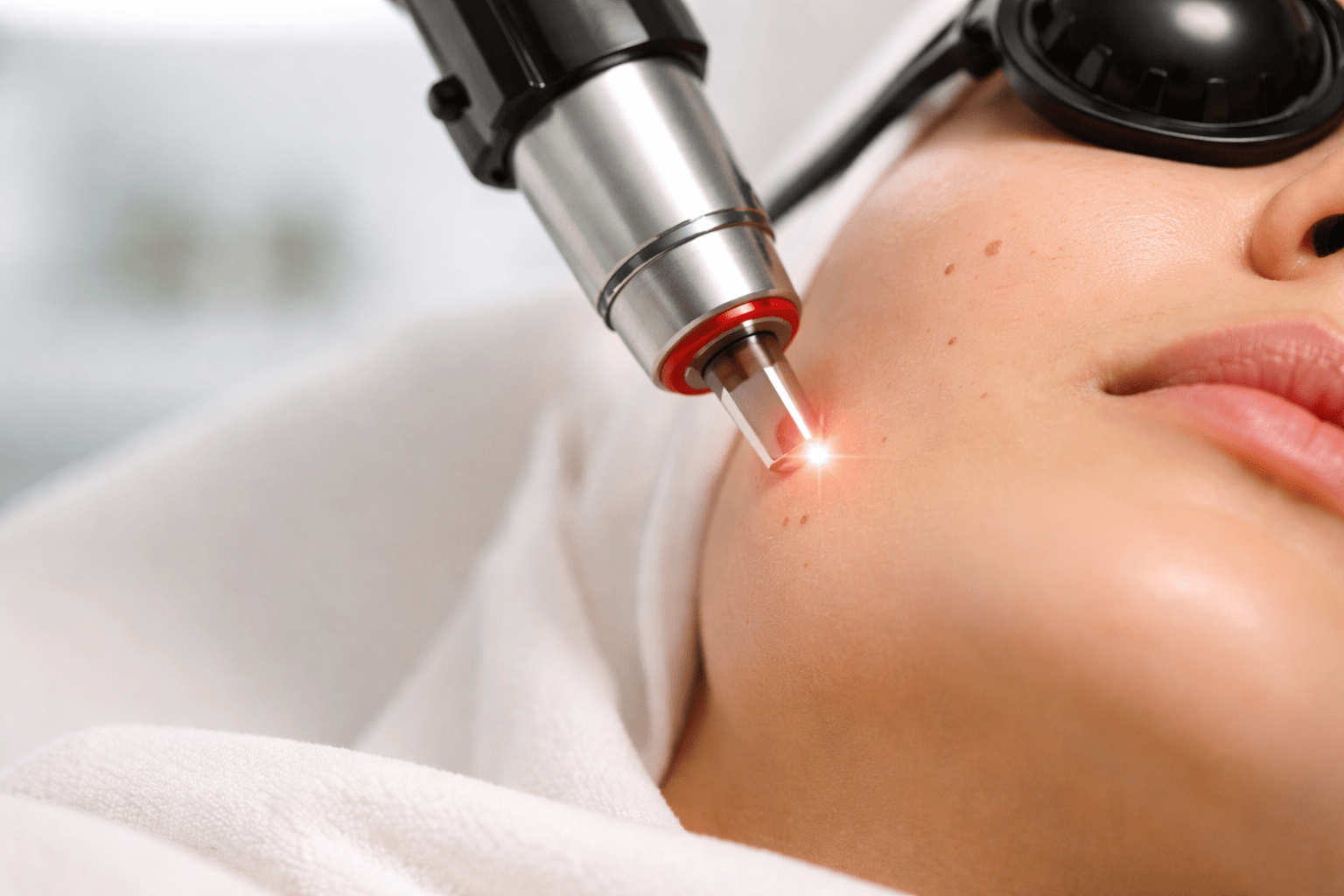 Close-up of Pico laser device treating skin pigmentation